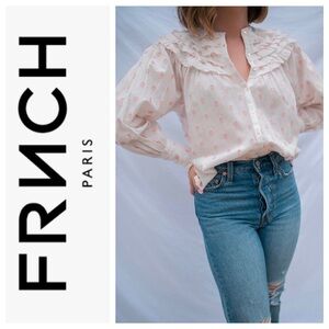 FRNCH White and Pink Block Print Top
